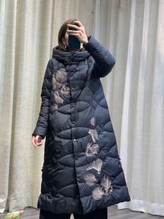 2019冬季新款民族风羽绒服女长款绣花时尚复古女装加厚连帽外套女