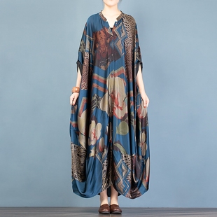 文艺复古女装 外套大码 宽松显瘦拼接风衣印花天丝外披 新款 2020春季