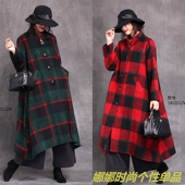 娜娜家2020大牌格子羊毛呢大码 大衣宽松复古欧美风外套女毛呢秋冬