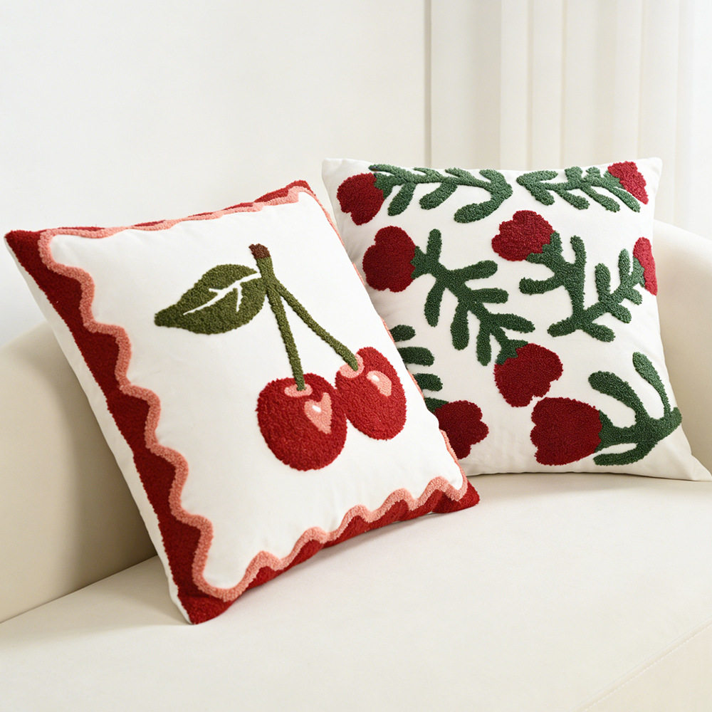 北欧ins毛巾绣抱枕套 可爱樱桃客厅沙发卧室小清新靠垫套装饰,居家布艺,抱枕被,淘宝优惠券,粉丝福利购,淘宝优惠卷