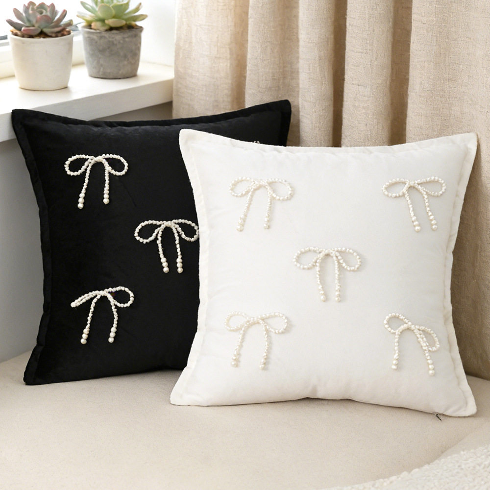 ins荷兰绒压边珍珠蝴蝶结绒布抱枕套北欧客厅沙发床上靠枕靠背垫,居家布艺,抱枕被,淘宝优惠券,粉丝福利购,淘宝优惠卷