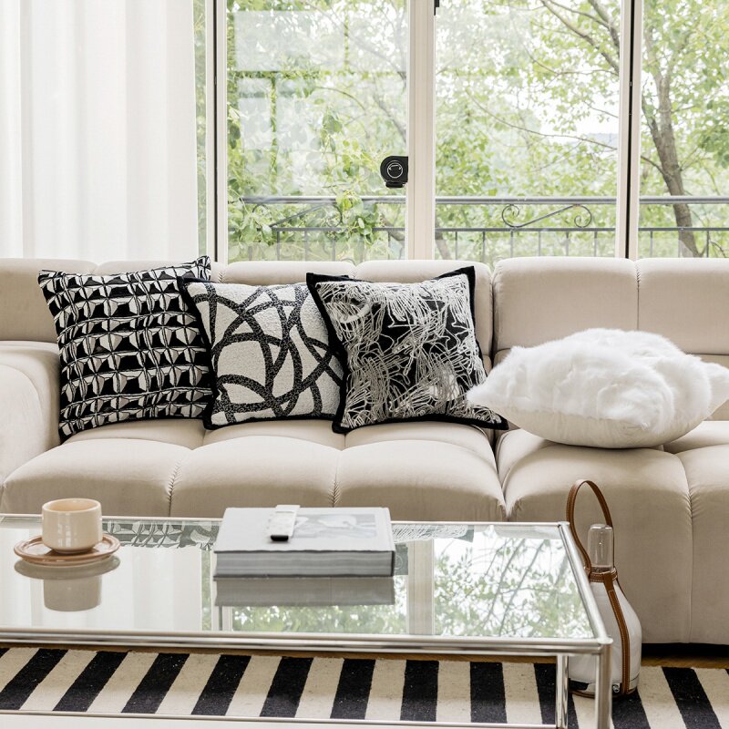 轻奢黑白沙发抱枕套ins风现代简约客厅软装提花靠枕沙发床上靠垫