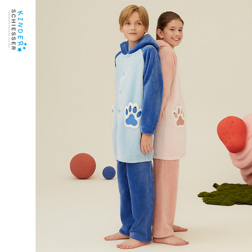 舒雅儿童法兰绒小熊造型家居套装