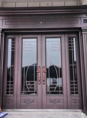 锌合金玻璃别墅大门双开门农村自建房入户门铜门家用进户门防盗门