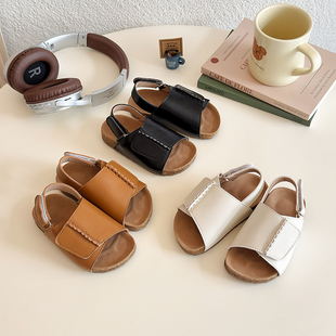 防滑小童夏天露趾沙滩鞋 夏季 复古休闲勃肯鞋 男童宝宝凉鞋 2025新款