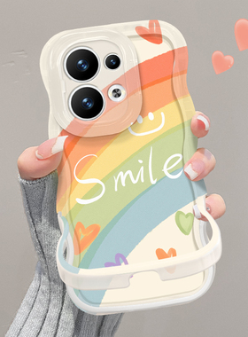 适用opporeno14pro手机壳新女款reno13/12高级防摔11/10油画微笑彩虹隐形双支架Findx8pro硅胶7/6全包保护套