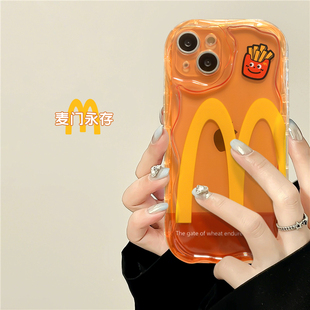 xr麦门M记薯条8 适用苹果15手机壳16新女款 12mini全包防摔xs iPhone13 7plus透明se2保护套 14promax奶油纹11