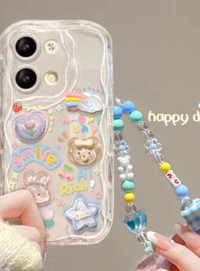 适用opporeno9手机壳reno12/11奶油纹10/8pro+新女款透明findx7/6立体公仔链条r17/15全包硅胶防摔a93保护套