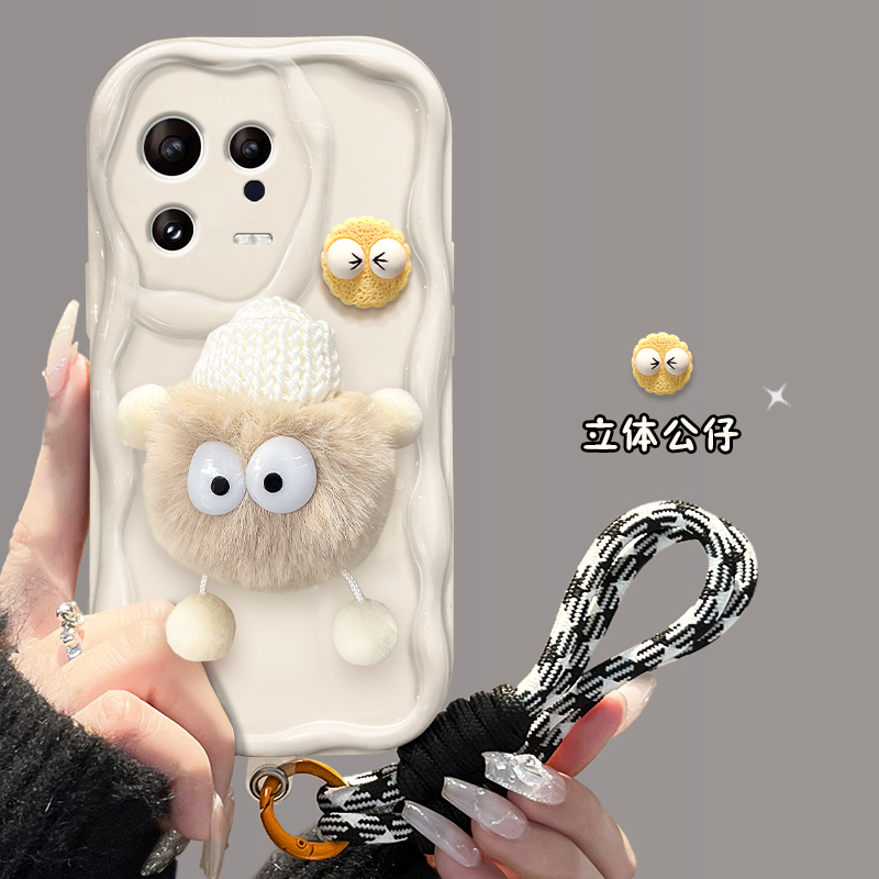 适用于小米13手机壳新女款11/10s奶油纹note9/12pro+秋冬毛绒煤球公仔红米k60/k30i硅胶k50/k40s防摔5g保护套