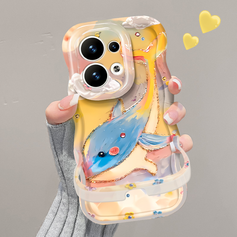 适用OPPO彩色油画海豚支架手机壳