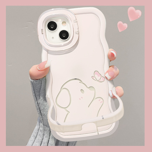 适用OPPOfindx9Pro手机壳新女款x8s镂空小狗findx8ultra隐形双支架波浪边全包防摔透明软硅胶可爱简约保护套