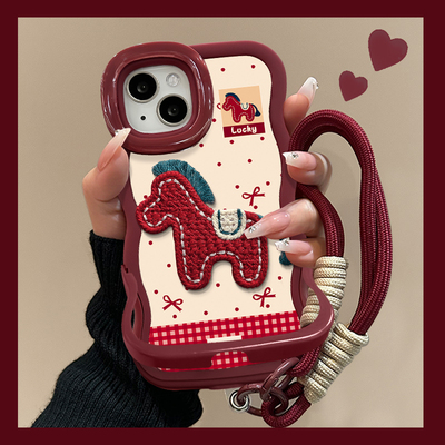 适用全系列刺绣小马双支架手机壳