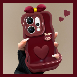 6硅胶Findx9pro波浪边硅胶套 12酒红色新年10隐形双支架7 适用OPPOReno15Pro手机壳14新女款 蝴蝶结爱心女孩13