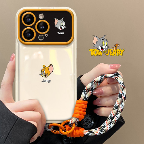 适用苹果17手机壳iPhone16/14promax软13/12mini卡通猫和老鼠11挂绳xr新女款xs大视窗7plus防摔8p翻盖镜子se2