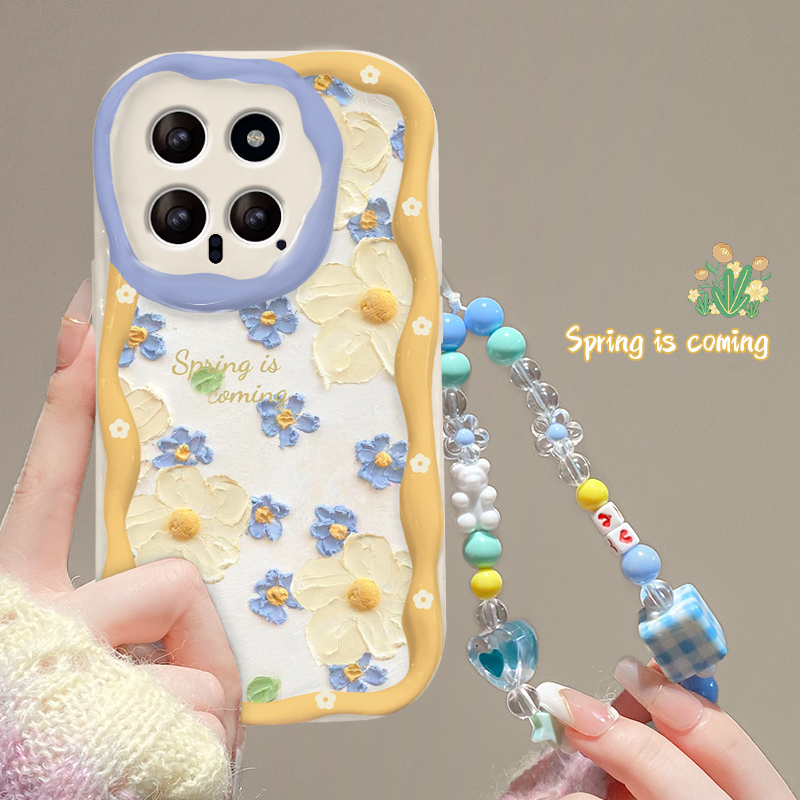 适用于小米14手机壳新女款13/11奶油纹创意note9/12pro+满屏油画花朵链条红米k70/k30i软壳k60/40s防摔保护套