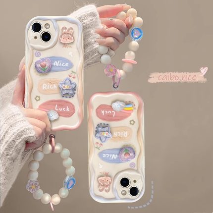 适用苹果17promax手机壳iPhone15/14新女款13/12mini防摔16/11透明xs/xr小兔公仔链条8/7plus奶油纹硅胶6s套