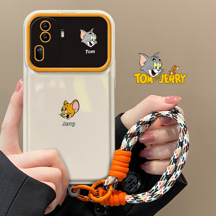 适用于opporeno11手机壳新女款reno12/10大视窗翻盖镜子reno9/8pro+卡通猫和老鼠挂绳findx5/x3防摔7/6保护套