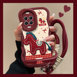 适用于华为Nova14Pro手机壳13刺绣小马Nova12活力版酒红2026本命年新女款11ultra隐形双支架10/9硅胶波浪边套