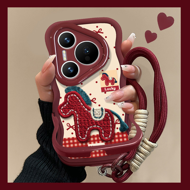 适用华为Pura80Pro手机壳ultra新女款pura70pro+刺绣小马p60/50酒红色2026本命年p40/30隐形双支架硅胶波浪边,3C数码配件,手机保护套/壳,淘宝优惠券,粉丝福利购,淘宝优惠卷