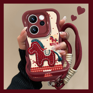 适用OPPOReno15Pro手机壳14新女款刺绣小马13/12酒红2026本命年10/9隐形双支架7/6硅胶a6gt波浪边全包防摔套