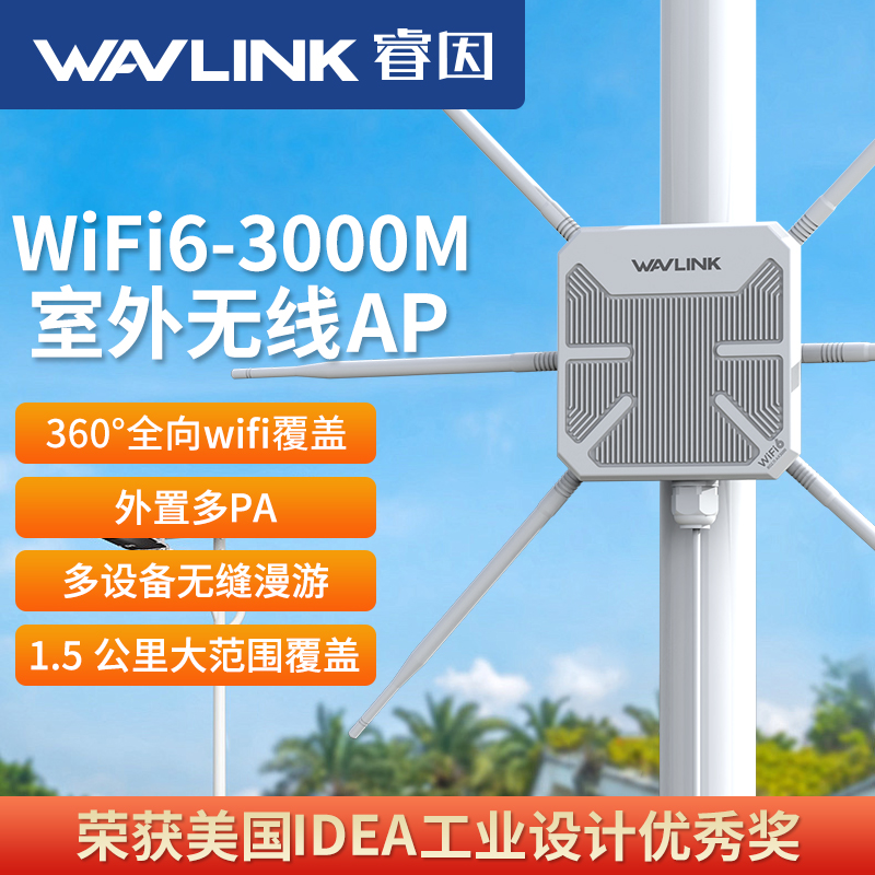 【升级六天线覆盖更广】睿因AX3000M路由器wifi6室外无线AP千兆大功率Mesh信号中继放大户外高速全向网络覆盖