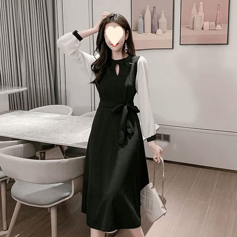 大码CD伪娘长袖轻熟风连衣裙女