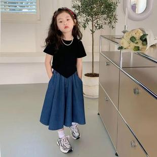 韩版 外贸品牌韩系童装 2024新款 牛仔裙小女孩 女童夏款 洋气时髦短袖