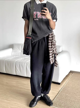 Vujade 010 drop2 秋冬休闲宽松黑色卫裤 kenijima同款做旧弯刀潮