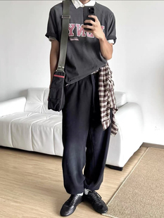 Vujade 010 drop2 秋冬休闲宽松黑色卫裤 kenijima同款做旧弯刀潮