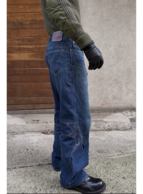 Kiko Kostadinov 25fw联名解构设计绣花水洗蓝牛仔裤休闲直筒宽松