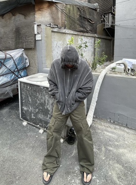 Grailz复古黑灰简约纯棉拉链dirtyfit卫衣外套男拼接水洗秋冬帽衫