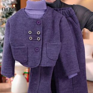 24秋冬季 子韩版 新款 高领毛衣加厚裤 女宝儿童 时尚 柠里女童洋气套装