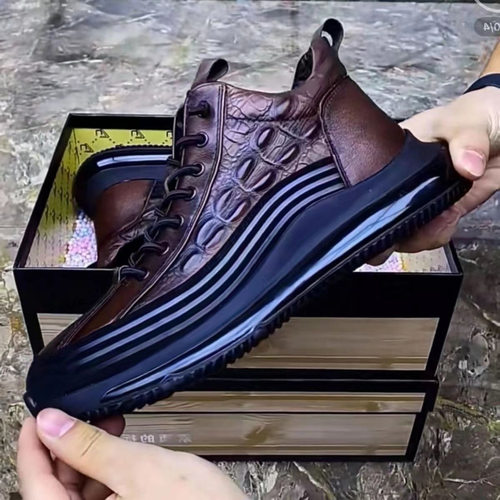 单棉同款男士系带休闲运动鞋秋冬2024新款皮面男鞋厚底增高老爹鞋