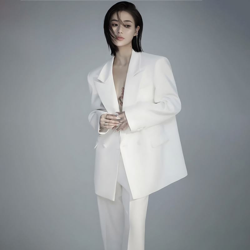 白色高级感西装套装2025早春西服宽松工作服职业气质女两件套新款