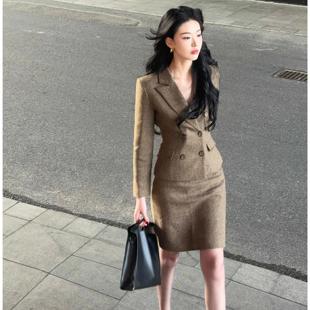 名媛小香风西服半裙 裙两件套气质高级感秋冬穿搭时尚 羊毛西装 套装