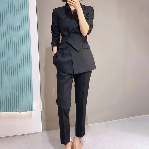 工服正装长袖显瘦系带收腰西装