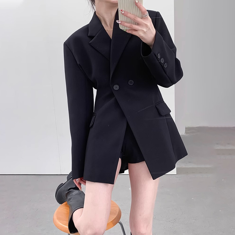 黑色西装外套女高级感收腰修身中长款上衣气质名媛休闲小西服新款