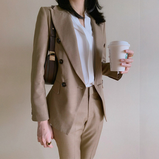 工作服职业装气质女士卡其西装两件套装高级感韩版高端西服正装秋