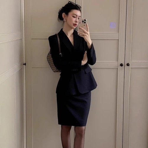 夏季职场高级感长袖西装套裙女裙
