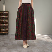 New cotton and linen floral print half skirt, spring and summer retro style, elastic waist, versatile and elegant mid-length umbrella skirt for women's wear thumbnail 7