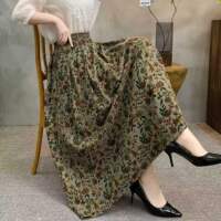 This new spring and summer women's printed cotton and linen skirt is loose, slimming, and concealing flesh. It has a tight waist and a stylish floral print skirt with a large swing thumbnail 4