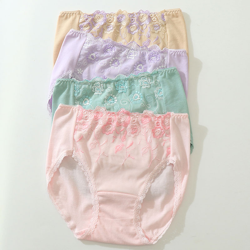 中腰内裤女纯棉无痕包臀复古蕾丝