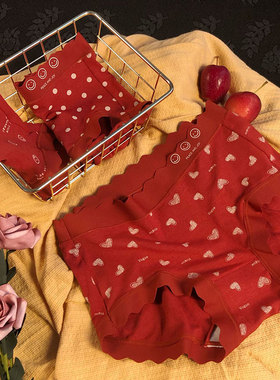 中腰本命年红色柔软内裤女生无痕甜美透气新年结婚喜庆波点三角裤