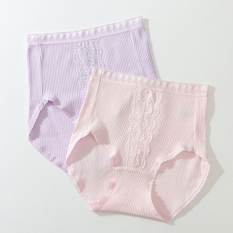 内裤女高腰收腹螺纹全棉绵柔亲肤甜美日系腹部花边蕾丝无痕三角裤