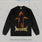 NOTSEXX t恤男重磅女宽松 长袖 火焰头套男 原创国潮直喷印花美式