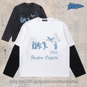 notsexx「皮影戏」数码 直喷300g纯棉国风短宽boxy长袖 t恤男假两件