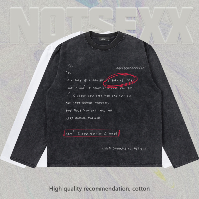 Notsexx「少女与圣剑」白墨直喷260g重磅美式boxy短宽t恤长袖男