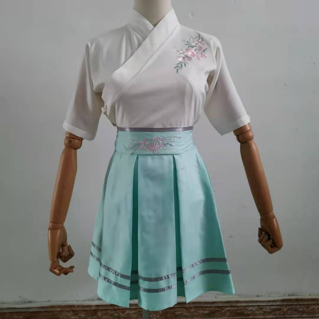 改良汉服女中国风cos服春季上衣古装交领齐腰汉元素学生裙子套装