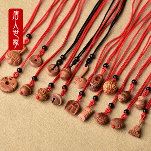 老桃木项链平安扣斧头铃铛虎头鞋桃胡随身压惊挂件宝宝新生儿桃枝
