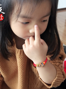 婴儿宝宝桃木手链貔貅手工编织